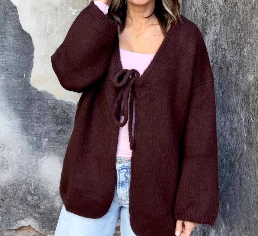 NEW LUMIERE oversized knit milo cardigan in dark brown